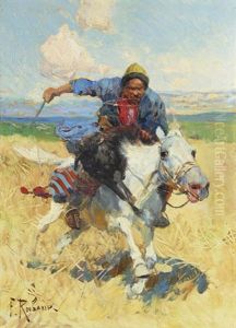 A Circassian On Horseback by Franz Roubaud