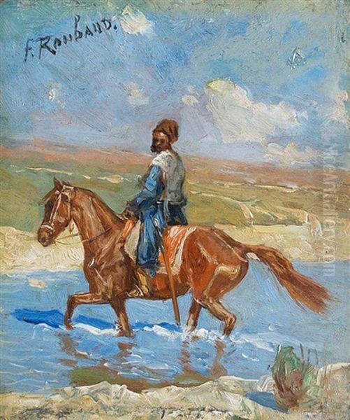 Tscherkesse Zu Pferd Den Fluss Kuban Durchquerend - view 1