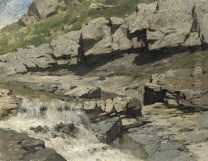 A Mountain Stream (study) by Franz Roubaud