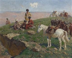 Rastende Kosaken In Der Steppe by Franz Roubaud