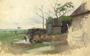 A Farmyard (study) by Franz Roubaud