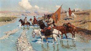 Landskap Med Kosacker Ridandes Over A