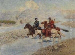 Kaukasische Reiter Am Fluss