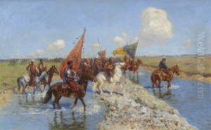 Tscherkessenreiter Bei Der Uberquerung Eines Flusses