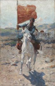 Tscherkessenreiter Mit Roter Fahne