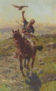 Reiter Bei Der Falkenjagd Im Kaukasus