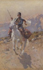 Kaukasischer Hochlandreiter In Gluhendem Sonnenlicht by Franz Roubaud