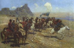 Tscherkessenreiter Im Aufbruch Zum Gefecht by Franz Roubaud