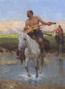 Reitender Tscherkesse Mit Gitarre Und Erlegten Vogeln by Franz Roubaud