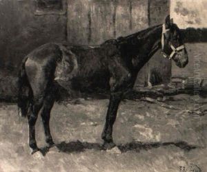 Warmblutpferd Vor Dem Stall by Franz Roubaud