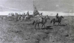 Cavaliers Cosaques Dans La Plaine by Franz Roubaud