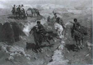 Angreifende Tscherkessen Auf Einer Passhohe