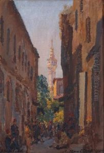 Rue Animee A Istanbul Lively Street At Istanbul Huile Sur Toile Marouflee Sur Carton by Alexandre Roubtzoff