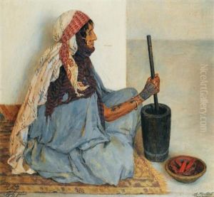 Alia Assise Devant Un Mortier by Alexandre Roubtzoff