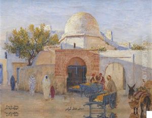 Marchands Aux Abords Du Mausolee Sidi Qadai-l'haouayej by Alexandre Roubtzoff