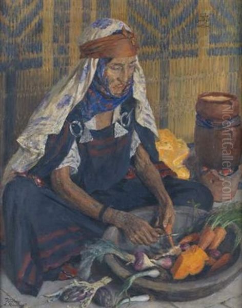 Vieille Femme Tunisienne Preparant Des Legumes - view 1