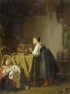 An Interior Scene With A Girl by Johann Caspar Bosshardt