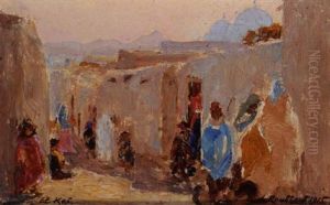 Une Rue Animee A El Kef by Alexandre Roubtzoff