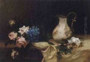 Stilleben Med Kanna, Syrener Och Rosor