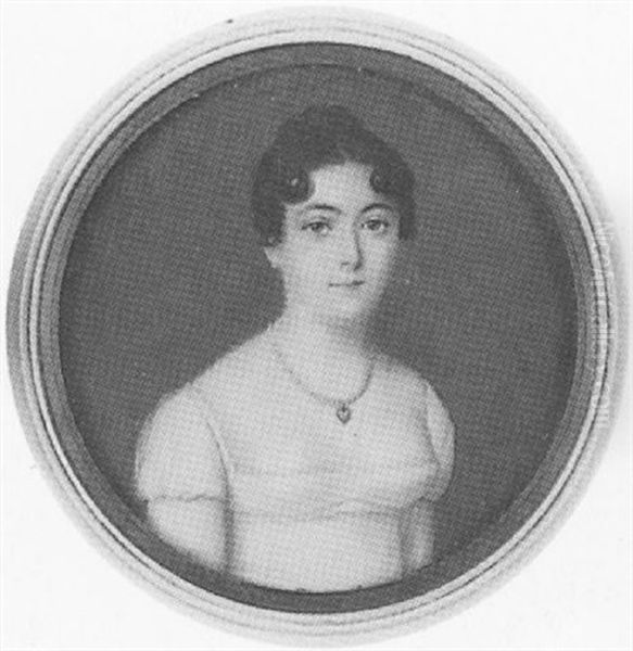 A Lady, In White Dress, A Heart-shaped Blue Pendant Suspended From Pearls At Her Neck - view 1