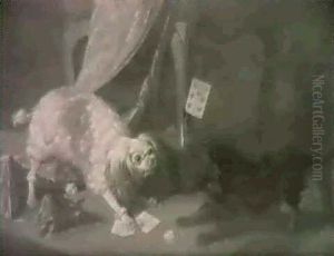Deux Chiens Se Disputant Des Cartes A Jouer by Gabriel Rouette