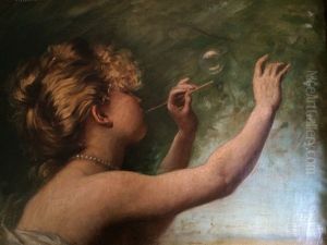 Jeune Fille Aux Aux Bulles De Savon by Paul Rouffio