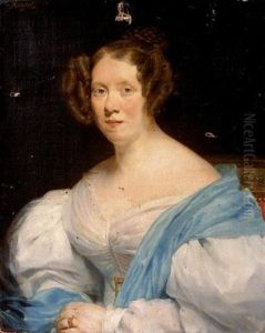 Portrait De Femme En Buste Dans Une Robe Blanche Et Etole Bleue Portrait De Femme En Buste Dans Une Robe Blanche Et Etole Bleue