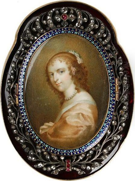 Miniature Painting. Gilded Frame With Rose Cut, Rubys And Enamel. Signed D. Bossi Pinxit. Gouache On Ebony Board. 8.5 X 6.2 Cm - view 1
