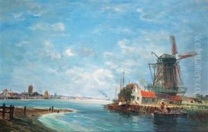 Molen Aan De Maas Bij Dordrecht / 'moulin Sur La Meuse, Dordrecht (hollande) by Gaston-Marie-Anatole Roullet