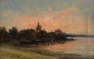 Coucher De Soleil Sur Un Village Breton