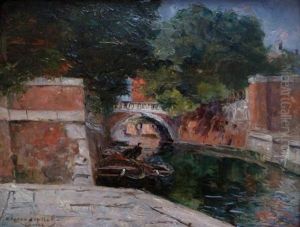Un Pont Pres Du Jardin Public A Venise by Gaston-Marie-Anatole Roullet