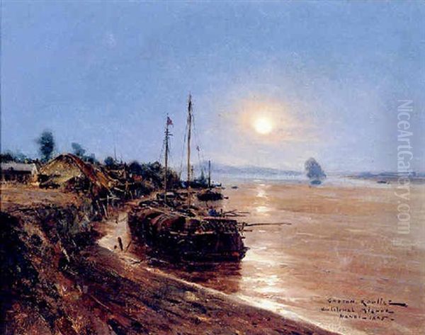 Boats Before A Village By Moonlight, Hanoi - view 1