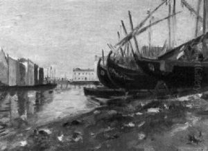 Sudliche Hafenpartie Mit Segelschiffen Am Strand by Gaston-Marie-Anatole Roullet