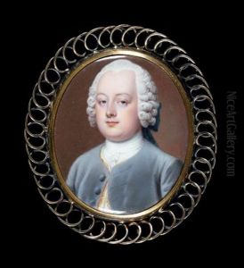 Portrait D'homme Portant Un Habit De Velours Gris Bleu, Et Un Gilet A Broderie Doree