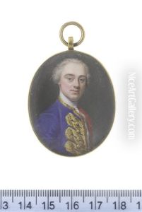 A Gentleman, Wearing Blue Coat Embroidered With Gold And Lined With Red, White Chemise, Stock And Cravat, His Powdered Wig Worn En Queue A Gentleman, Wearing Blue Coat Embroidered With Gold And Lined With Red, White Chemise, Stock And Cravat, His Powdered Wig Worn En Queue