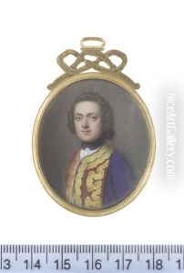 A Gentleman, Wearing Blue Coat With Red Facings Embroidered With Gold, White Frilled Chemise And Black Stock, His Natural Wig Worn En Queue And Tied With A Black Ribbon Bow by Jean Andre Rouquet