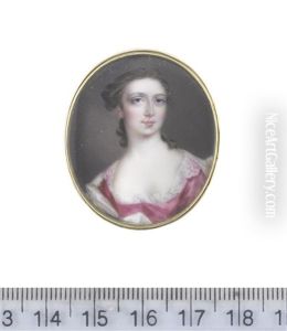 A Lady, Wearing Pink Dress, White Chemise And Stole, Her Brown Hair Partially Upswept A Lady, Wearing Pink Dress, White Chemise And Stole, Her Brown Hair Partially Upswept