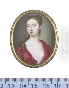 A Lady, Wearing Crimson Robe And White Chemise, Her Hair Upswept And Falling Over Her Right Shoulder A Lady, Wearing Crimson Robe And White Chemise, Her Hair Upswept And Falling Over Her Right Shoulder