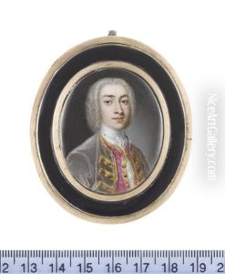 A Gentleman, Wearing Mole-colored Coat With Gold Embroidered Trim And Buttons, Gold Figured Fuchsia Waistcoat, White Frilled Chemise And Stock, Powdered Wig A Gentleman, Wearing Mole-colored Coat With Gold Embroidered Trim And Buttons, Gold Figured Fuchsia Waistcoat, White Frilled Chemise And Stock, Powdered Wig