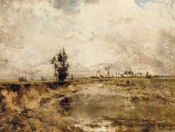 A Norfolk River Landscape With A Farm And Windmill Beyond - view 1