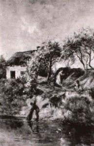 Figures Collecting Reeds By A Thatched Cottage Figures Collecting Reeds By A Thatched Cottage