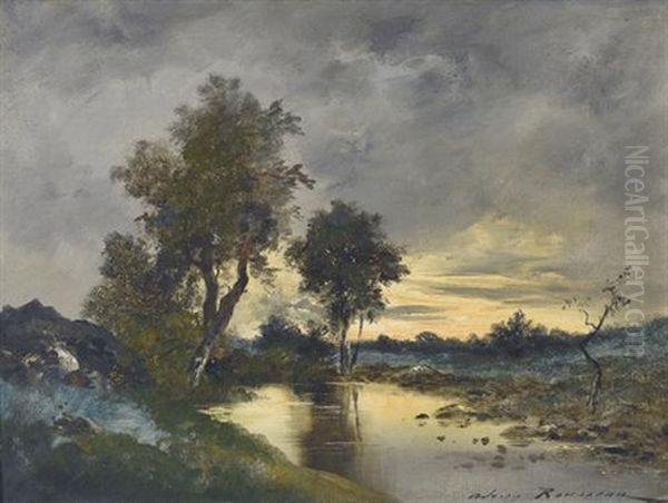 Landschaft Bei Sonnenuntergang Mit Weiher - view 1