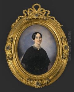Portrait D'une Femme En Robe De Dentelle Noire A Col Blanc, Et Camee, De Trois-quarts Vers La Droite, Presque De Face, Coiffee D'un Petit Chignon Et Vue Sur Fond De Ciel Nuageux Portrait D'une Femme En Robe De Dentelle Noire A Col Blanc, Et Camee, De Trois-quarts Vers La Droite, Presque De Face, Coiffee D'un Petit Chignon Et Vue Sur Fond De Ciel Nuageux