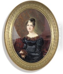 A Young Lady, Seated On A Red And Blue Stole