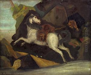 Cheval Attaque Par Deux Tigres by Henri Julien Rousseau
