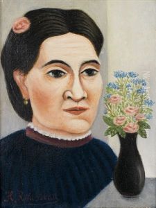 Portrait De Femme Au Bouquet De Fleurs