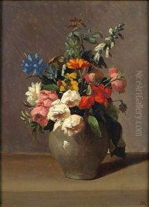 Nature Morte Au Vase De Fleurs Sur Un Entablement