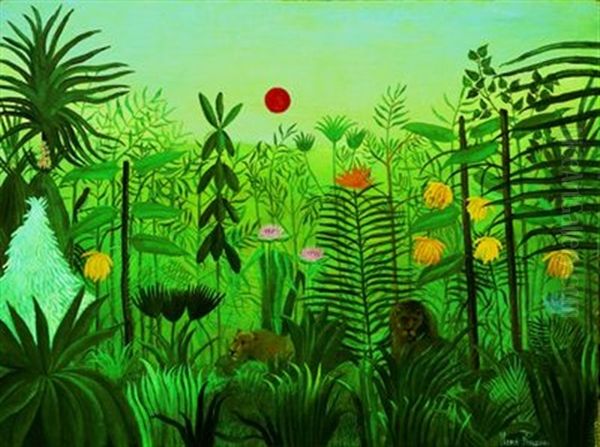 Paysage Exotique Avec Lion Et Lionne D'afrique - view 1