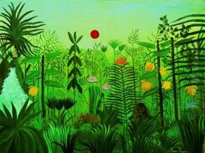 Paysage Exotique Avec Lion Et Lionne D'afrique by Henri Julien Rousseau