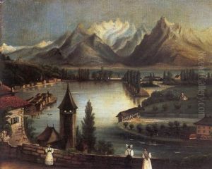 Paysage Avec Un Lac Et Des Montagnes